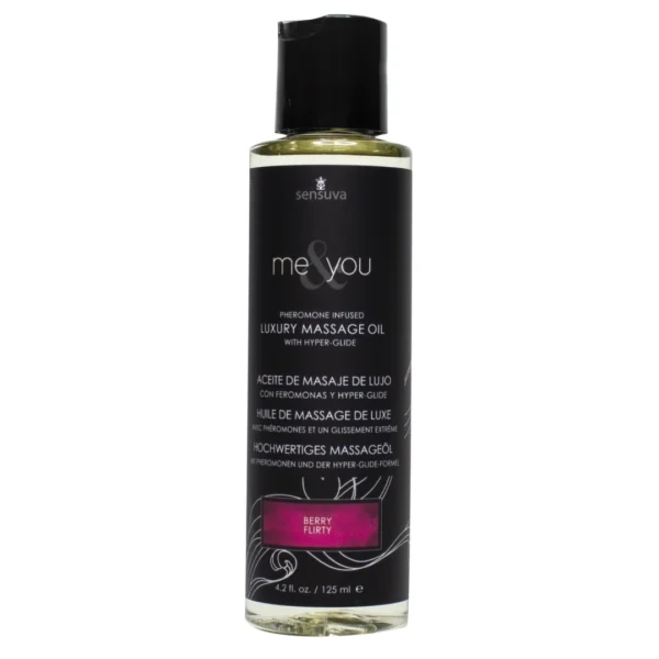 Sensuva Me & You Berry Flirty masažo aliejus su silikonu, 125 ml