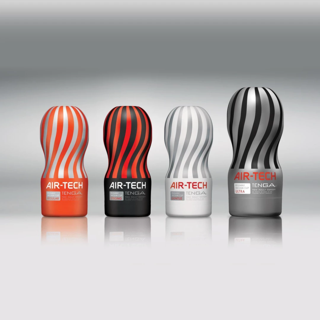Tenga Air-Tech Strong daugkartinis masturbatorius su oro sistema, juodas