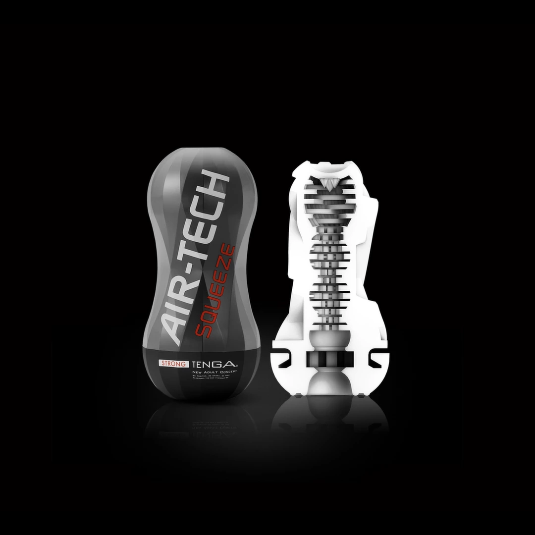 Tenga Air-Tech Squeeze Strong daugkartinis masturbatorius su oro anga, juodas