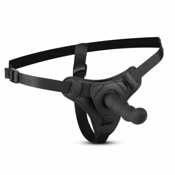 Teazers strap-on rinkinys su silikoniniu priedu ir reguliuojamais diržais, juodas