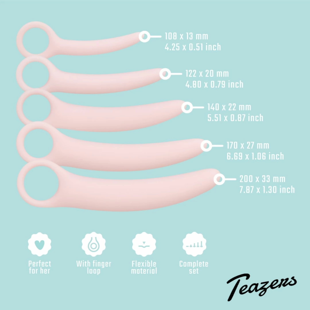 Teazers silikoninių vaginalinių plėtiklių rinkinys, 5 dydžiai