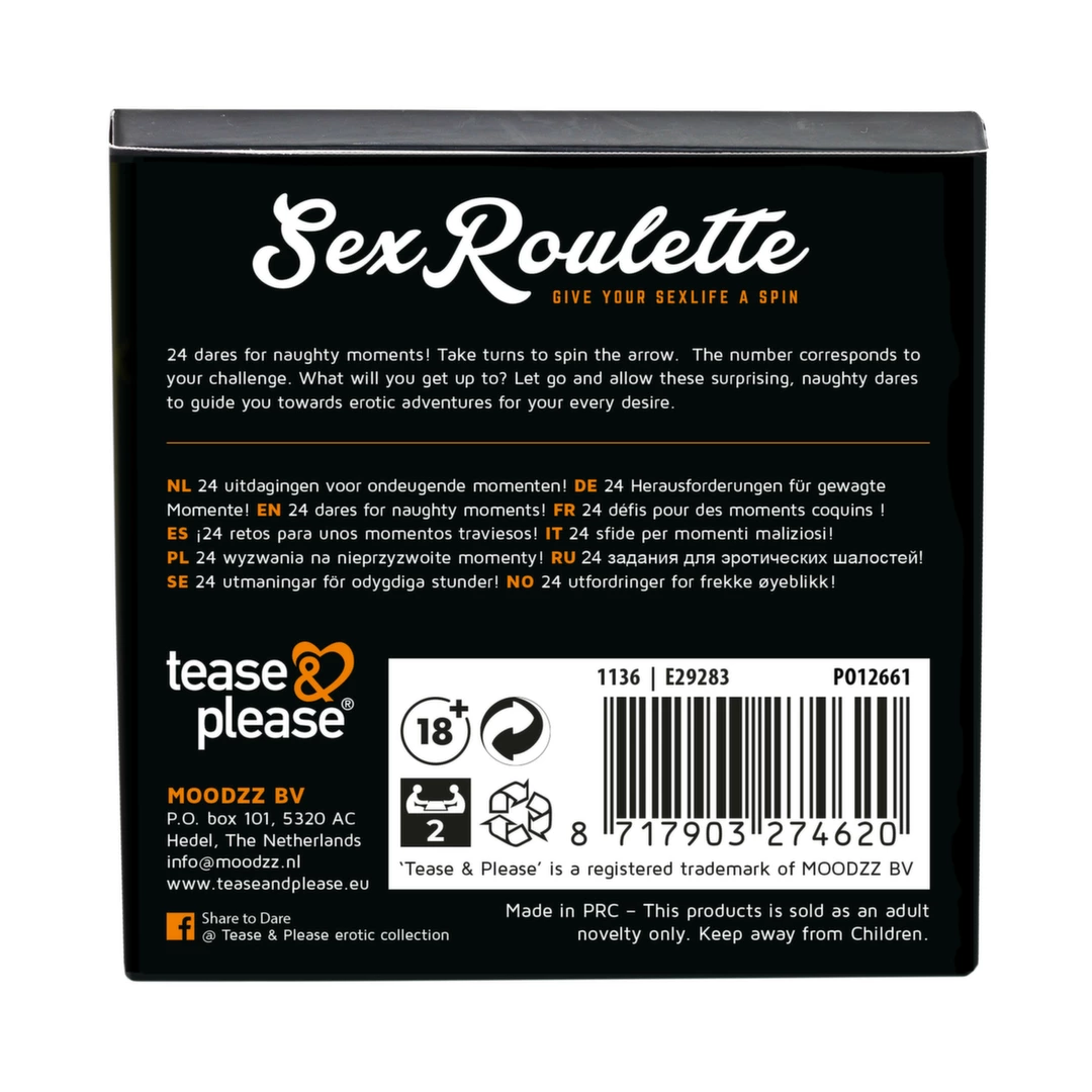 Tease & Please Sex Roulette Naughty Play stalo žaidimas poroms, 24 užduotys