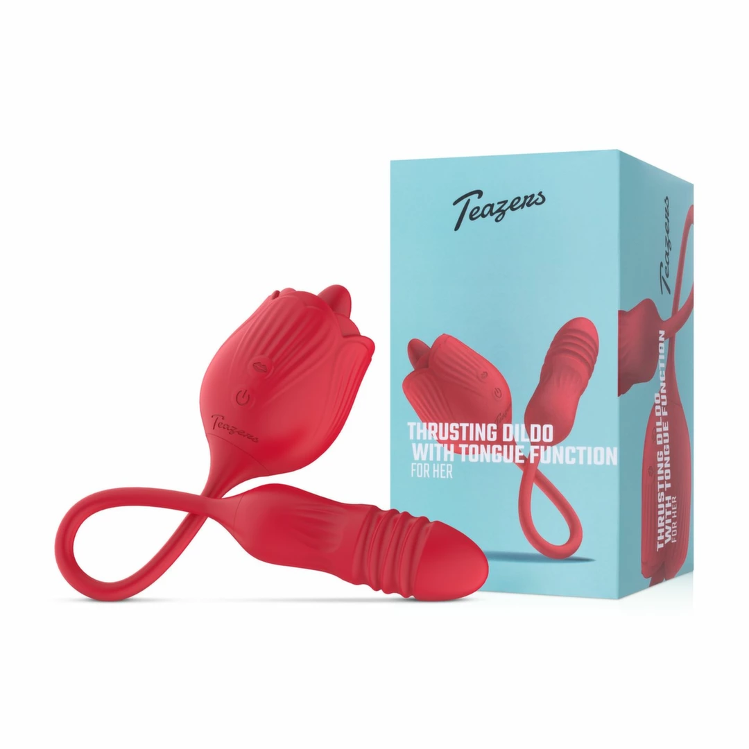 Teazers Rose vibratorius su laižymo ir stūmimo funkcijomis, rožinis