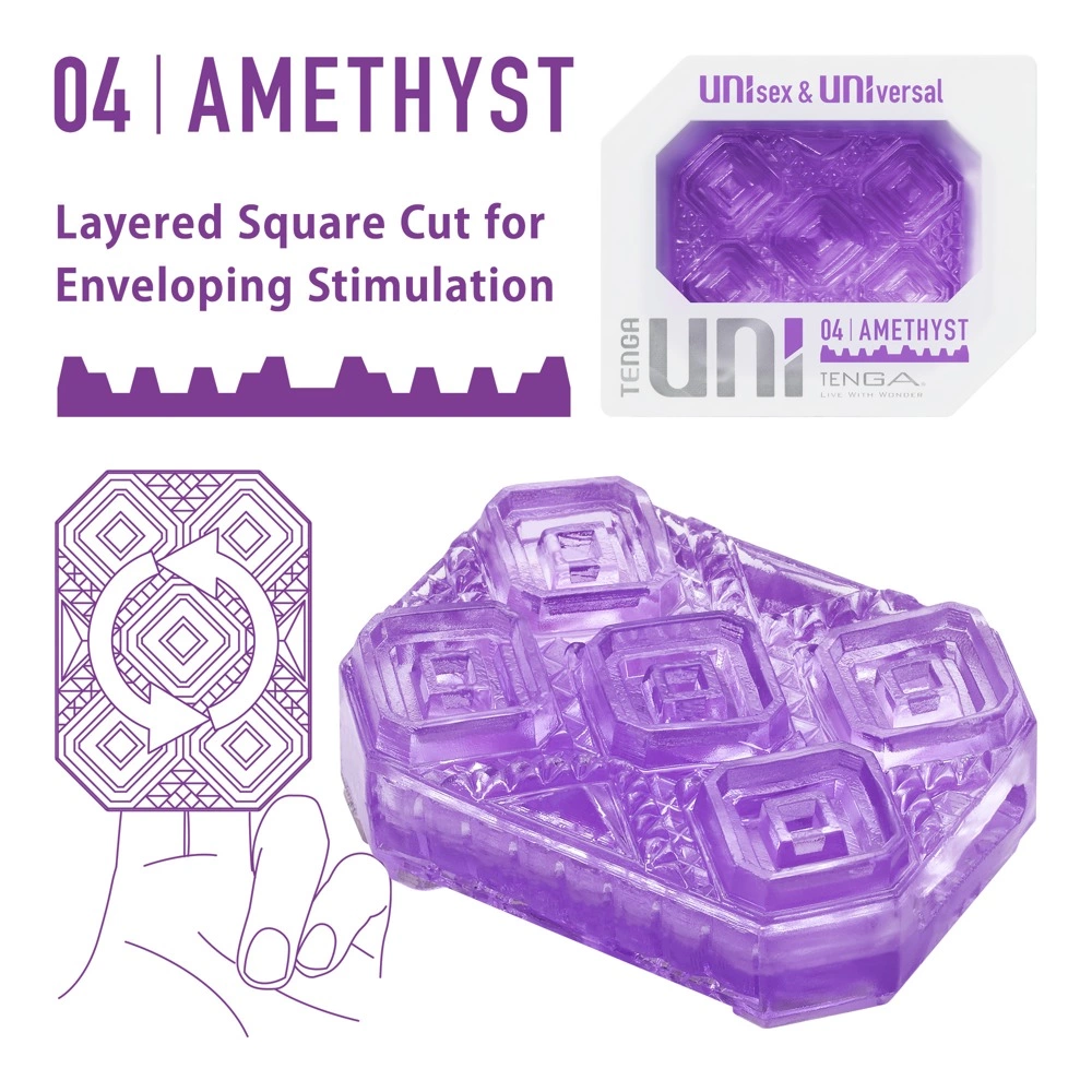 Tenga UNI Amethyst vienkartinis masturbatorius, universalus antgalis, 6 cm