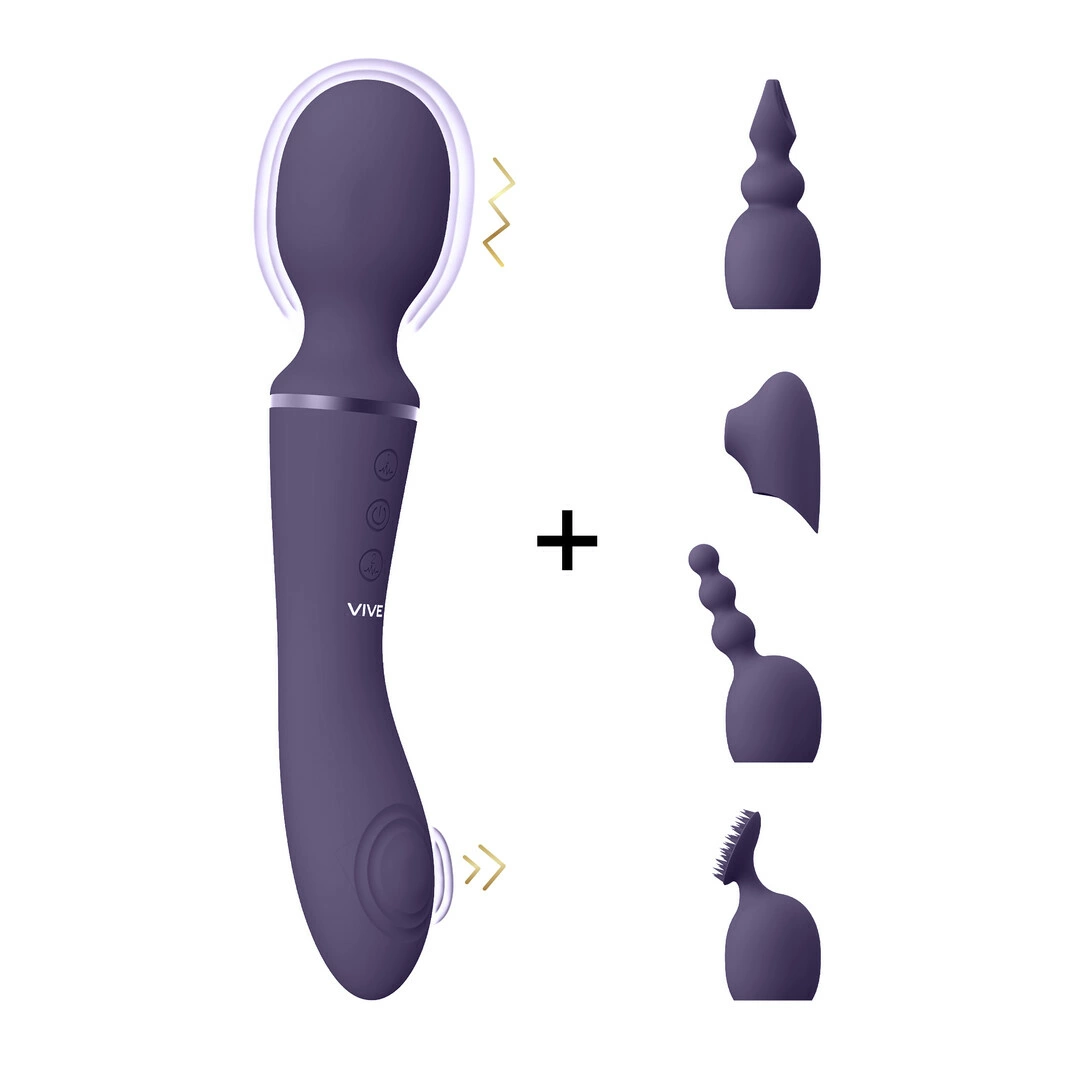 VIVE by Shots Nami wand masažuoklis su 2 varikliais ir 4 antgaliais, violetinis
