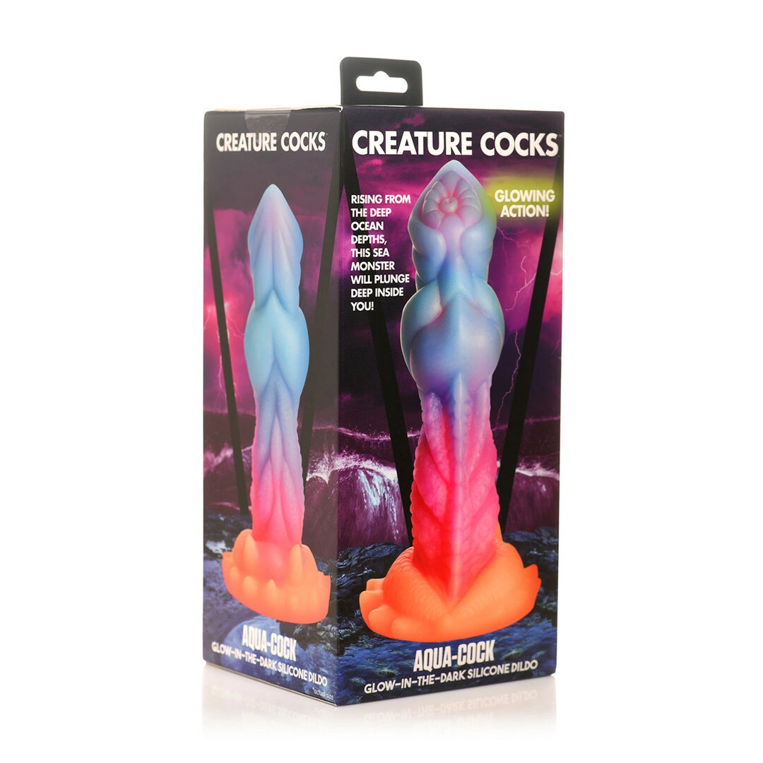 XR Brands Aqua Cock silikoninis dildo, šviečiantis tamsoje, 20 cm