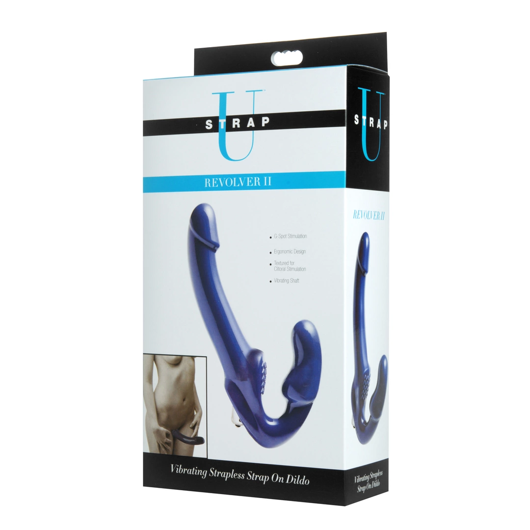 XR Brands Revolver II vibruojantis strap-on be diržų, juodas