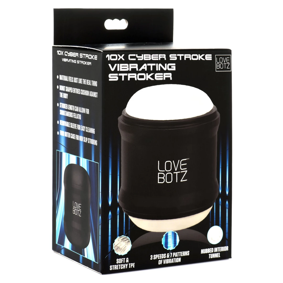 XR Brands Cyber Stroke vibruojantis masturbatorius su atvirais galais, juodas