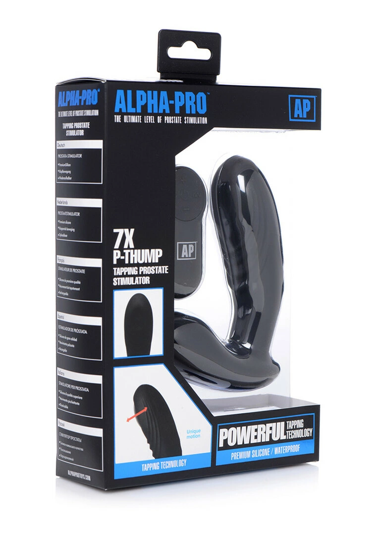 XR Brands P-Thump prostatos masažuoklis su tapšnojančiu galiuku ir pulteliu, juodas