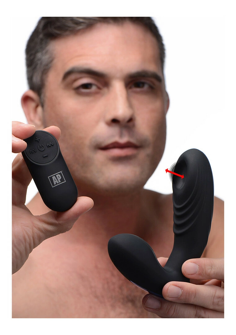 XR Brands P-Thump prostatos masažuoklis su tapšnojančiu galiuku ir pulteliu, juodas