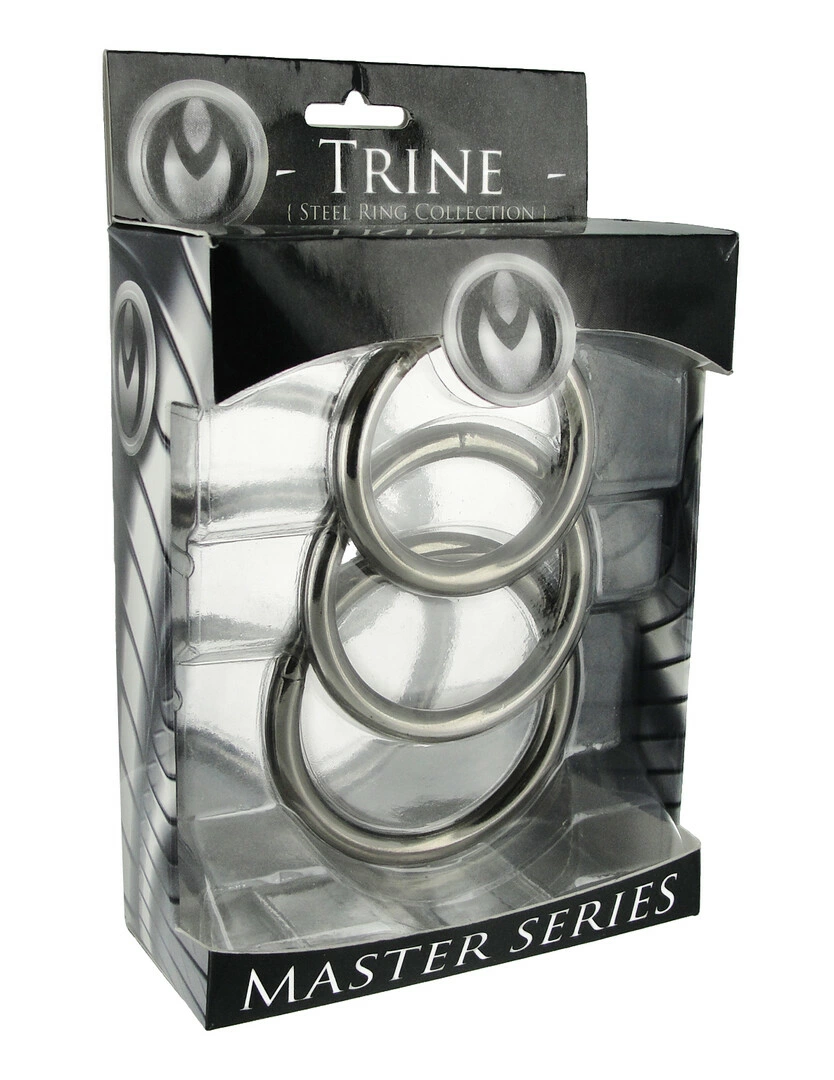 XR Brands Trine plieniniai varpos žiedai, 3 dydžių rinkinys, sidabriniai