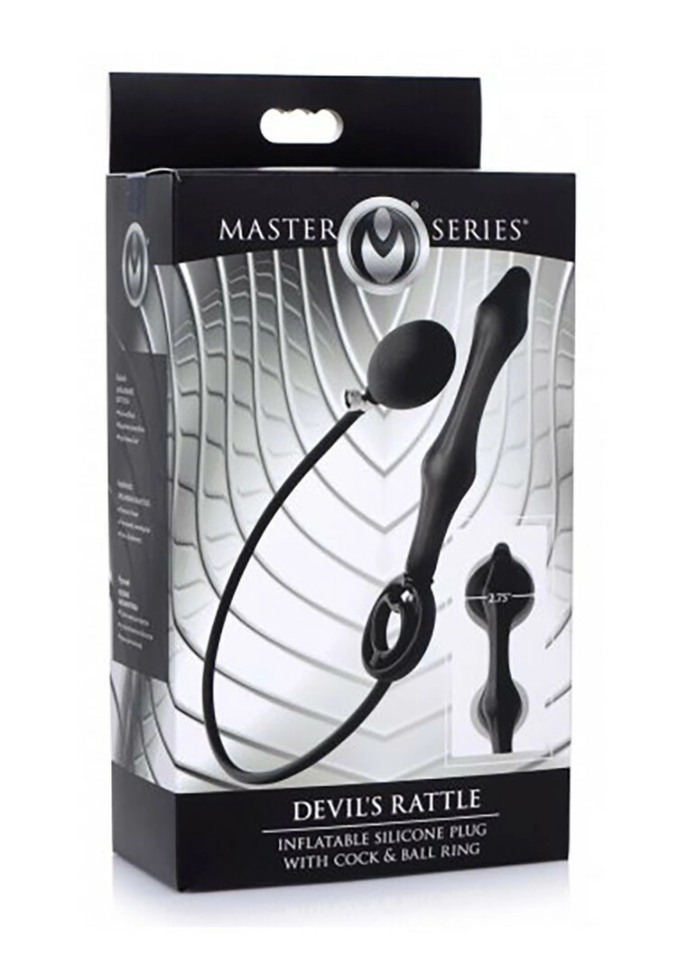 XR Brands Devils Rattle pripučiamas analinis kaištis su žiedu, juodas