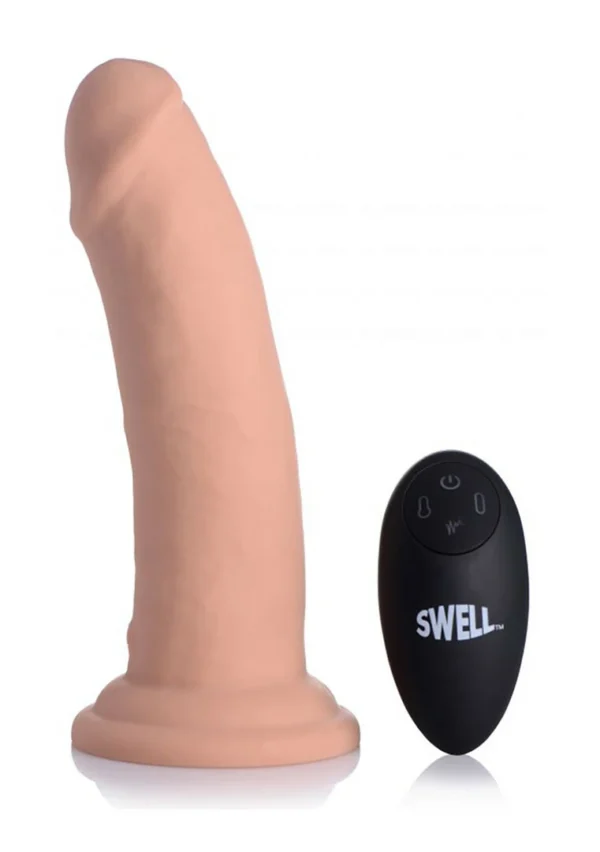 XR Brands Swell pripučiamas vibruojantis dildo su pulteliu, 18 cm