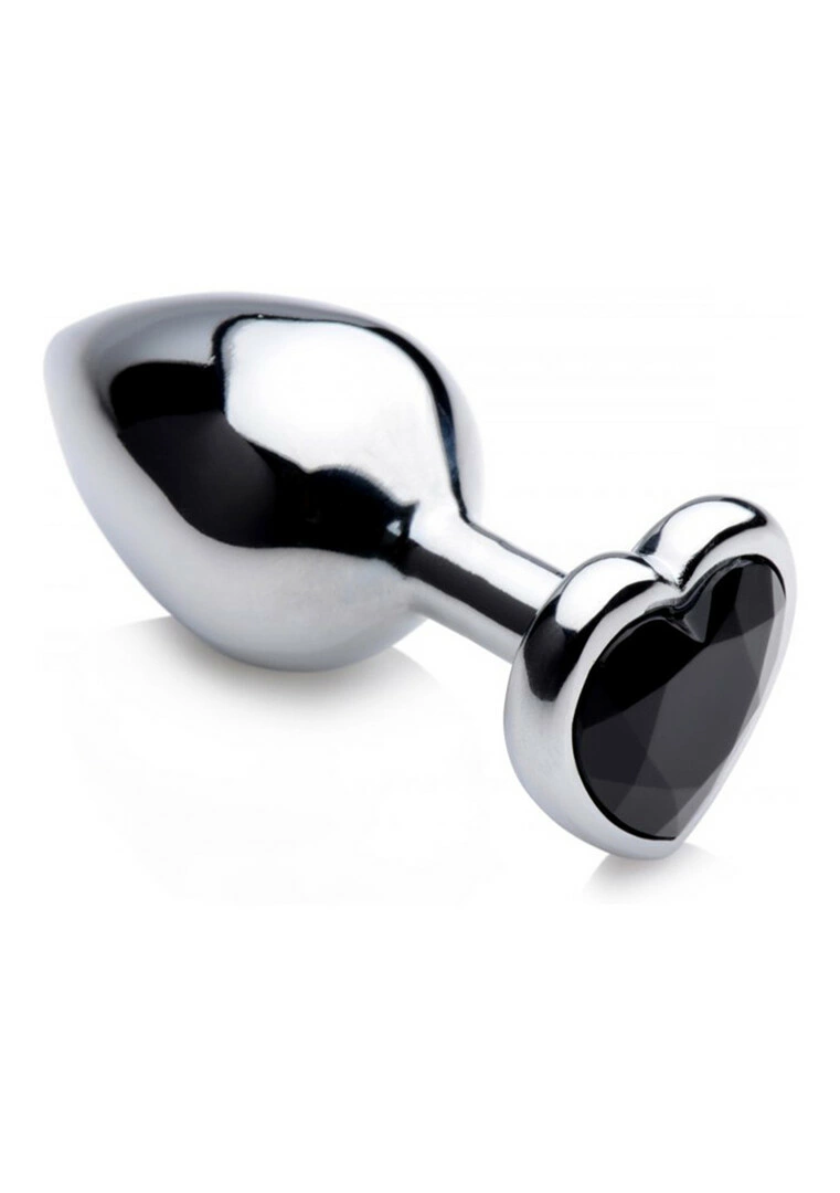 XR Brands Black Heart aliuminio analinis kaištis su širdele, vidutinis