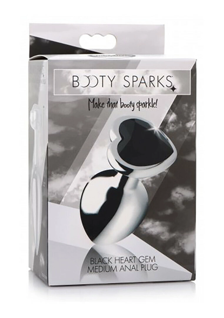 XR Brands Black Heart aliuminio analinis kaištis su širdele, vidutinis
