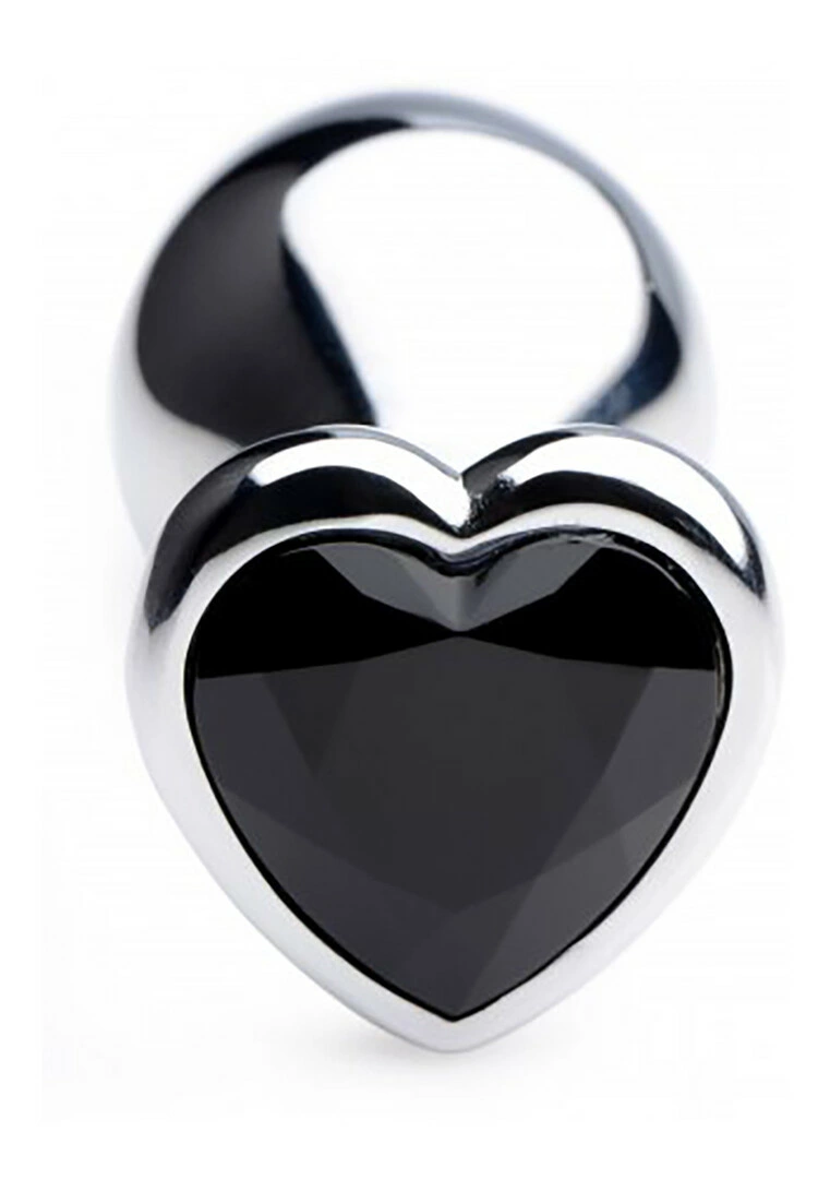 XR Brands Black Heart aliuminio analinis kaištis su širdele, vidutinis