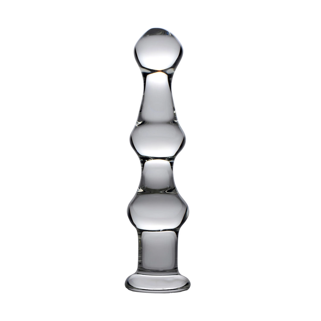 XR Brands Mammoth stiklinis dildo su trimis iškilimais, skaidrus