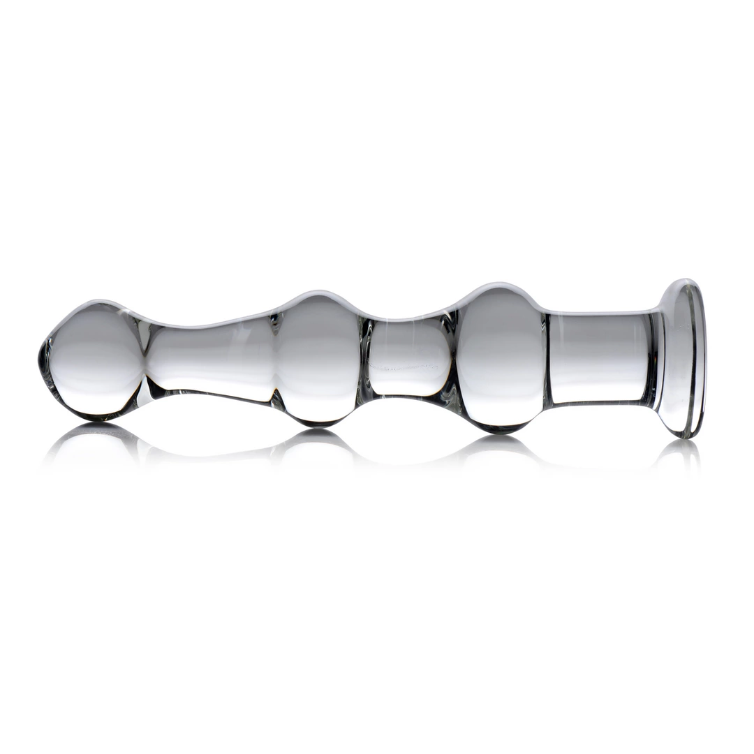 XR Brands Mammoth stiklinis dildo su trimis iškilimais, skaidrus