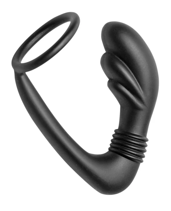 XR Brands Cobra silikoninis prostatos masažuoklis su varpos žiedu, juodas