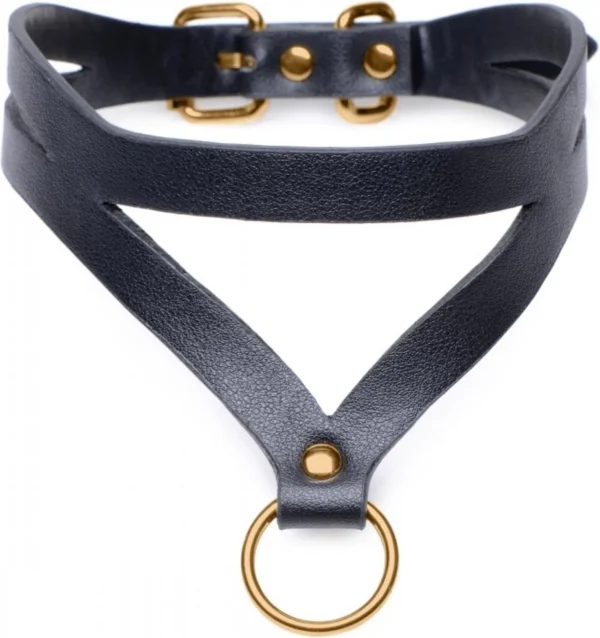 XR Brands Bondage Baddie reguliuojamas antkaklis su O formos žiedu, juodas