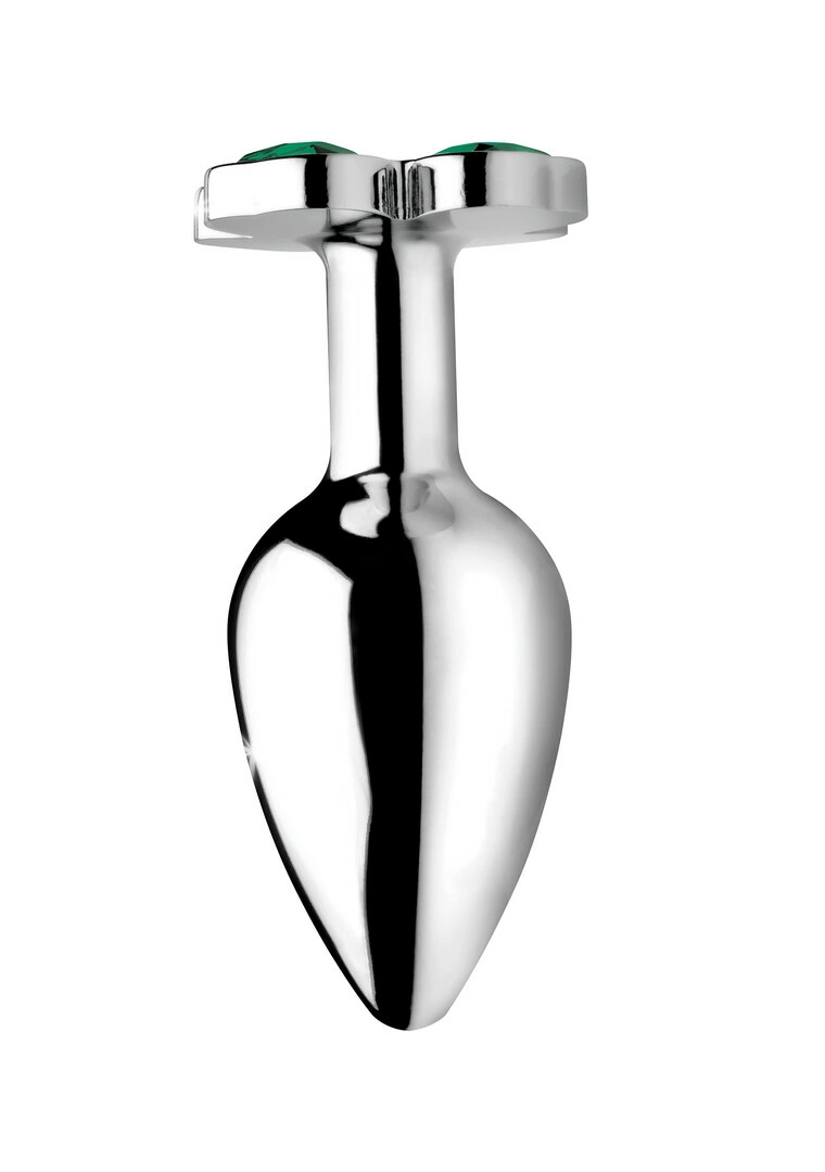 XR Brands Clover metalinis analinis kaištis su dobilo formos pagrindu, sidabrinis, mažas