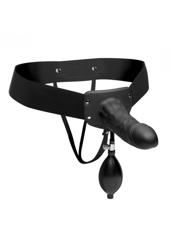 XR Brands Pumper pripučiamas tuščiaviduris strap-on, silikoninis, juodas