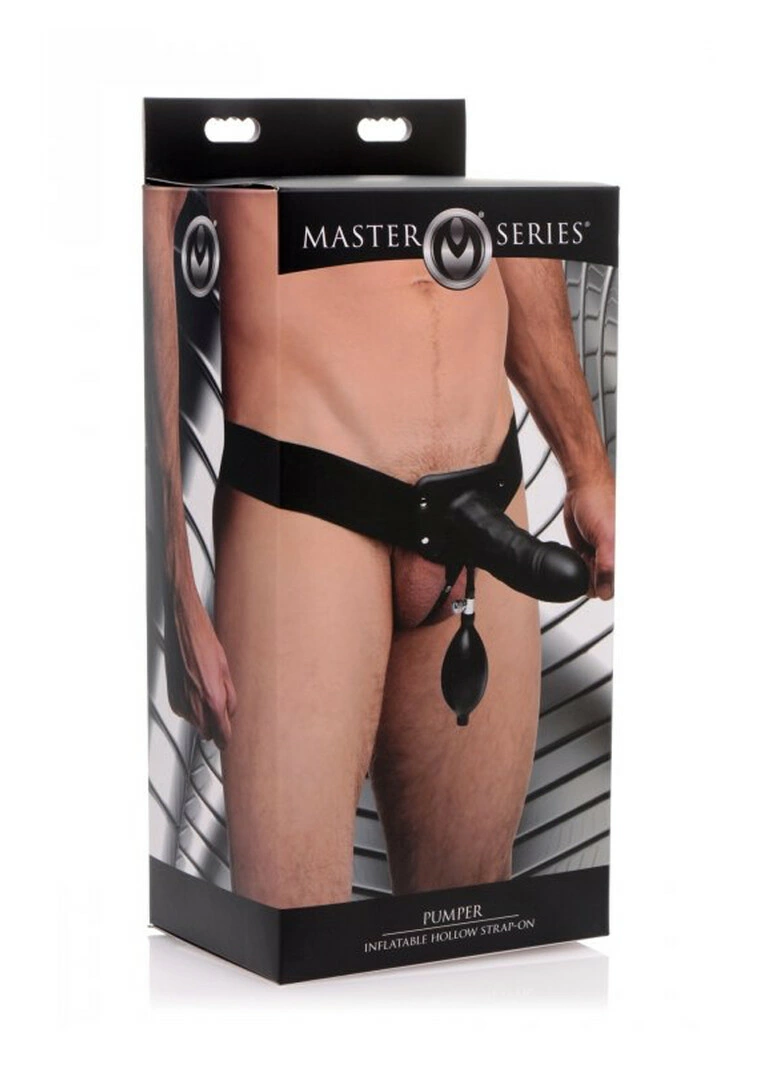 XR Brands Pumper pripučiamas tuščiaviduris strap-on, silikoninis, juodas