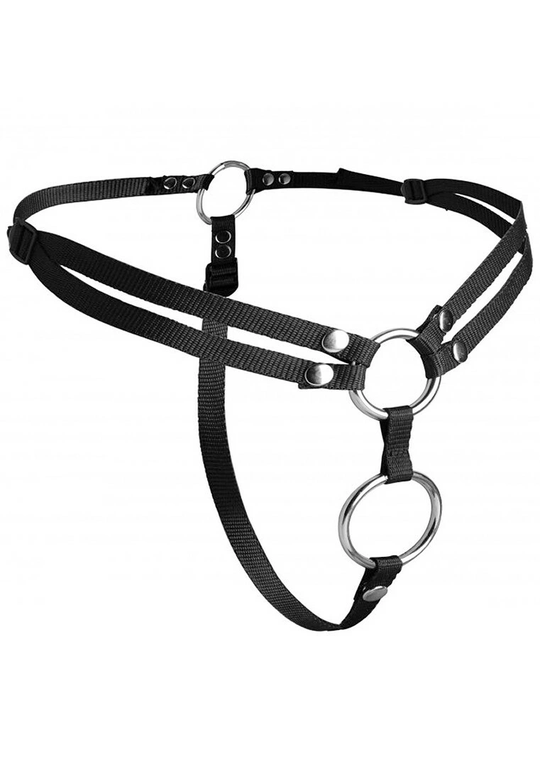 XR Brands Unity strap-on diržai su dvigubais žiedais, juodi