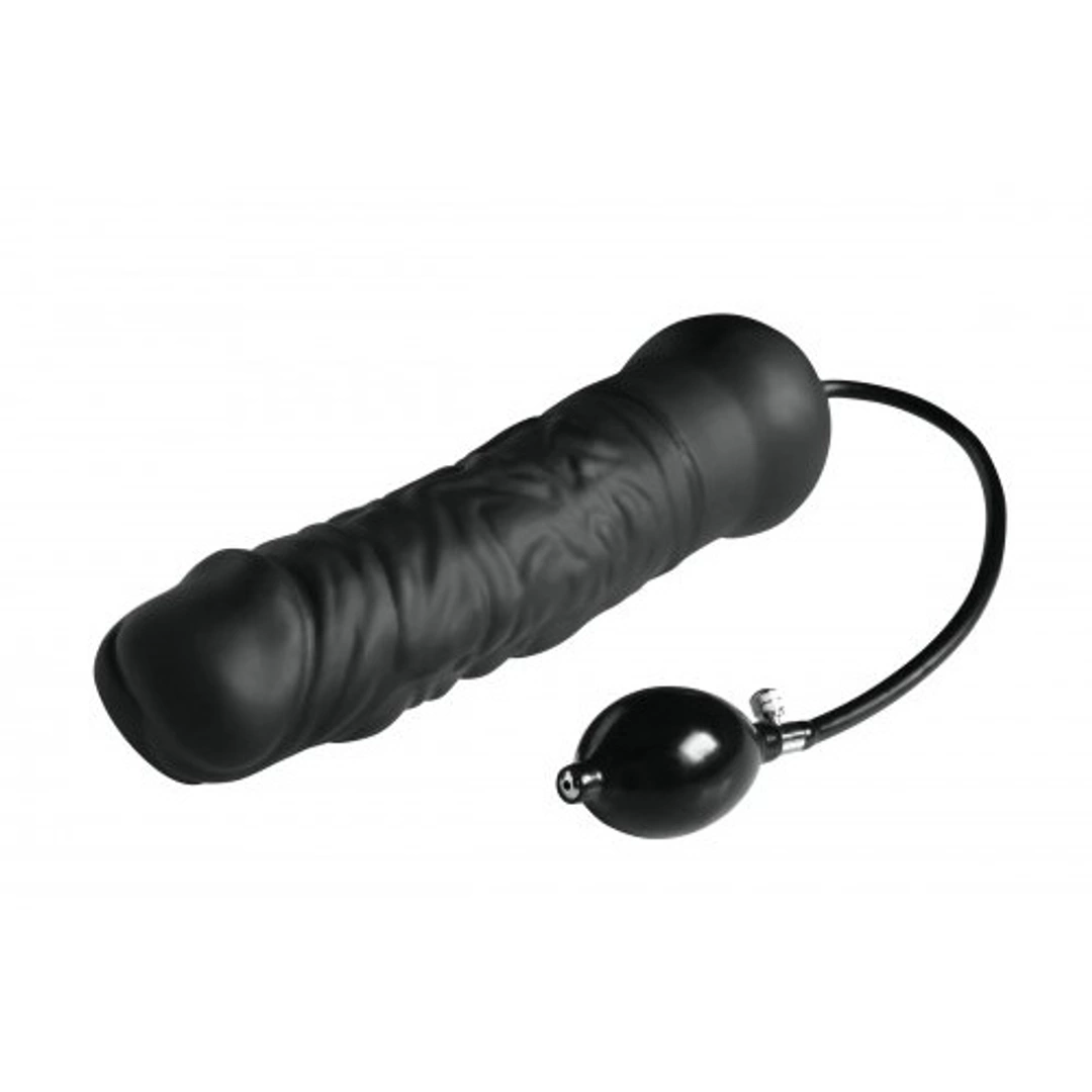 XR Brands Leviathan didelis pripučiamas dildo su rankine pompele, juodas