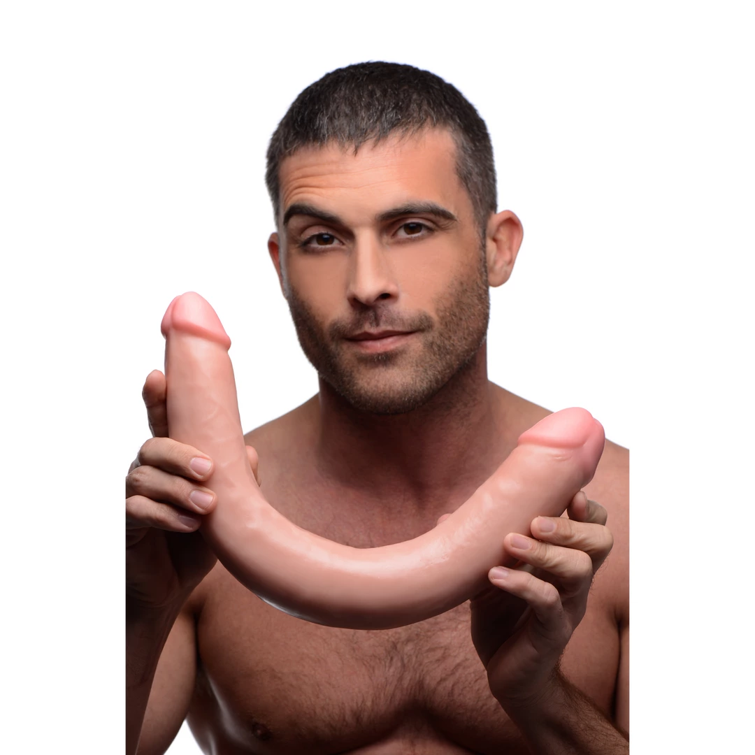 XR Brands dvipusis dildo, 44,5 cm, šviesus