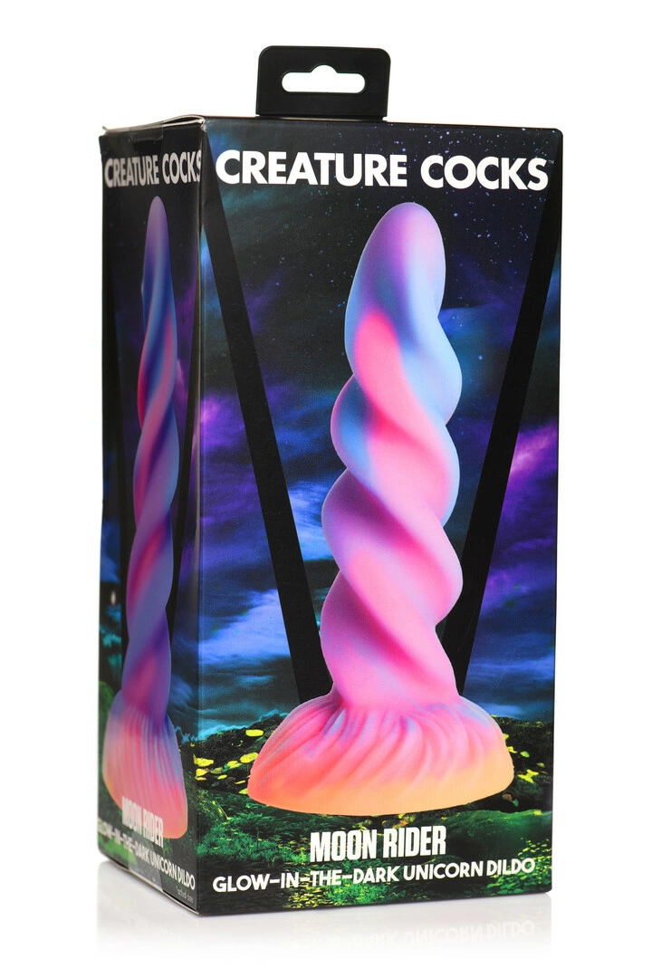XR Brands Moon Rider spiralinis silikoninis dildo, šviečiantis tamsoje