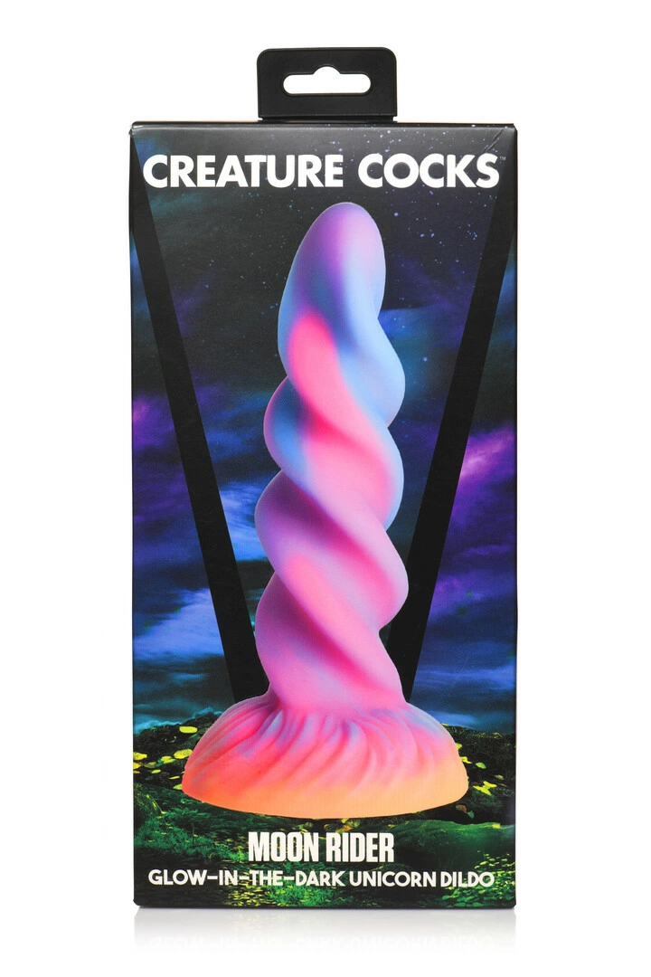 XR Brands Moon Rider spiralinis silikoninis dildo, šviečiantis tamsoje