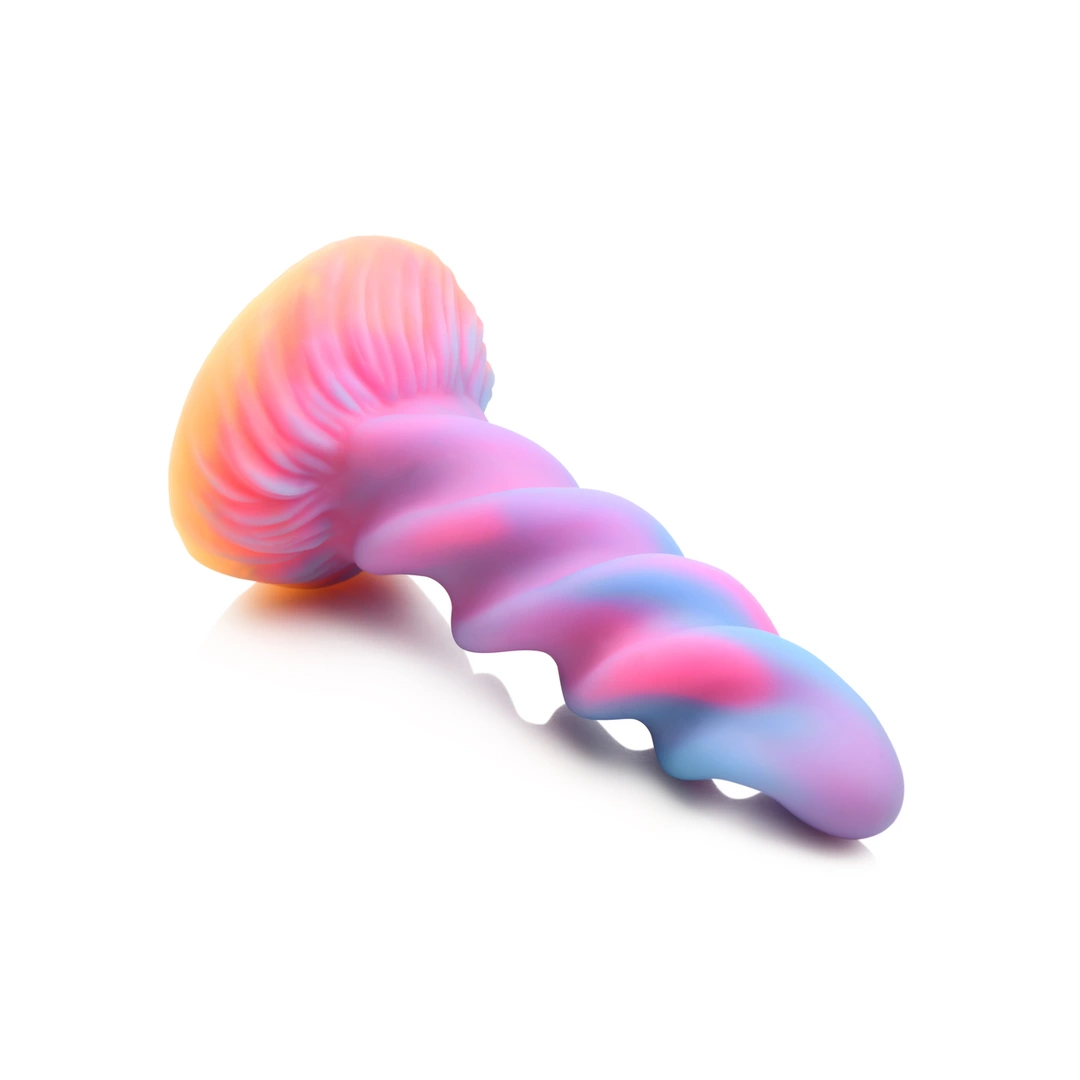 XR Brands Moon Rider spiralinis silikoninis dildo, šviečiantis tamsoje