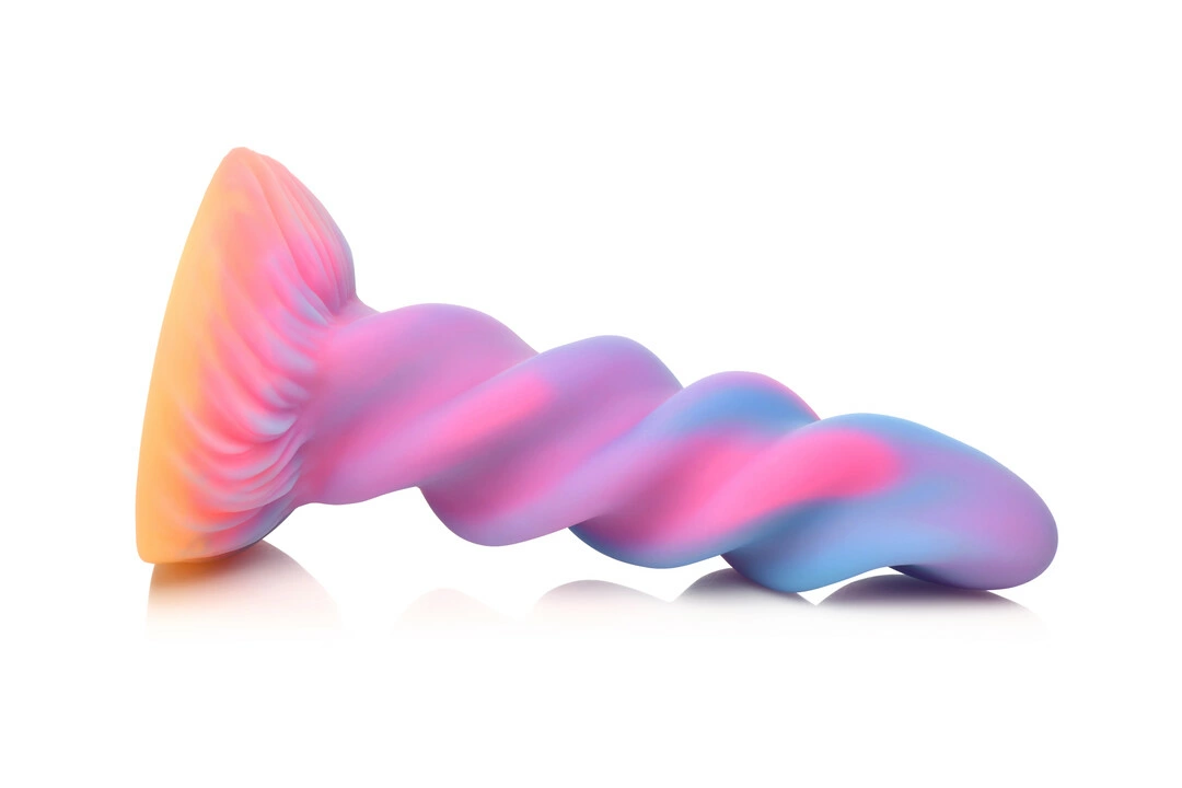 XR Brands Moon Rider spiralinis silikoninis dildo, šviečiantis tamsoje