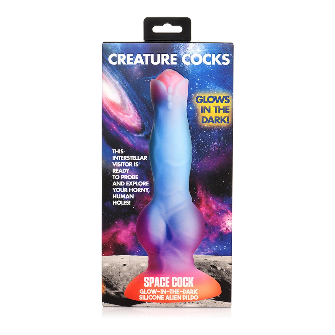 XR Brands Creature Cocks Space fantazijos dildo, šviečiantis tamsoje, daugiaspalvis