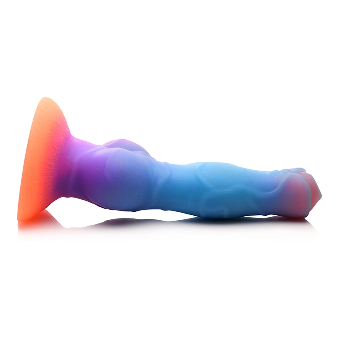 XR Brands Creature Cocks Space fantazijos dildo, šviečiantis tamsoje, daugiaspalvis
