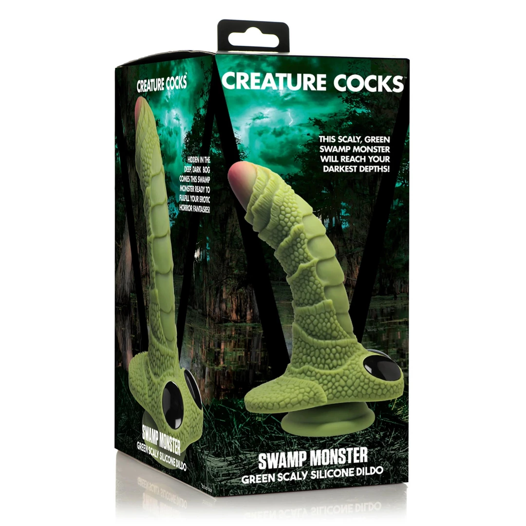 XR Brands Creature Cocks fantazijos dildo su žvynų reljefu ir plačiu pagrindu