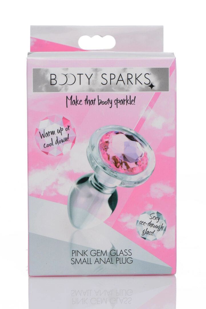 XR Brands Booty Sparks stiklinis analinis kaištis su rožiniu kristalu, S