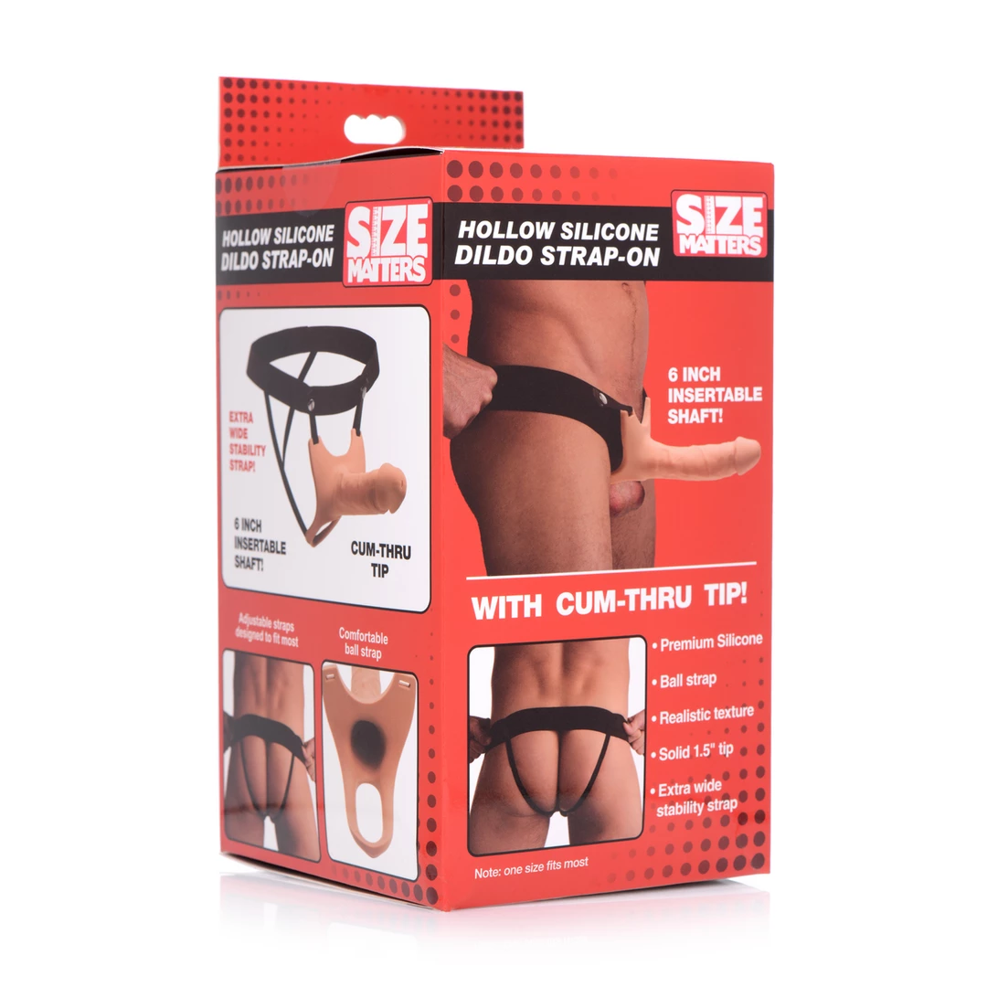 XR Brands tuščiaviduris silikoninis strap-on su reguliuojamu diržu, šviesus