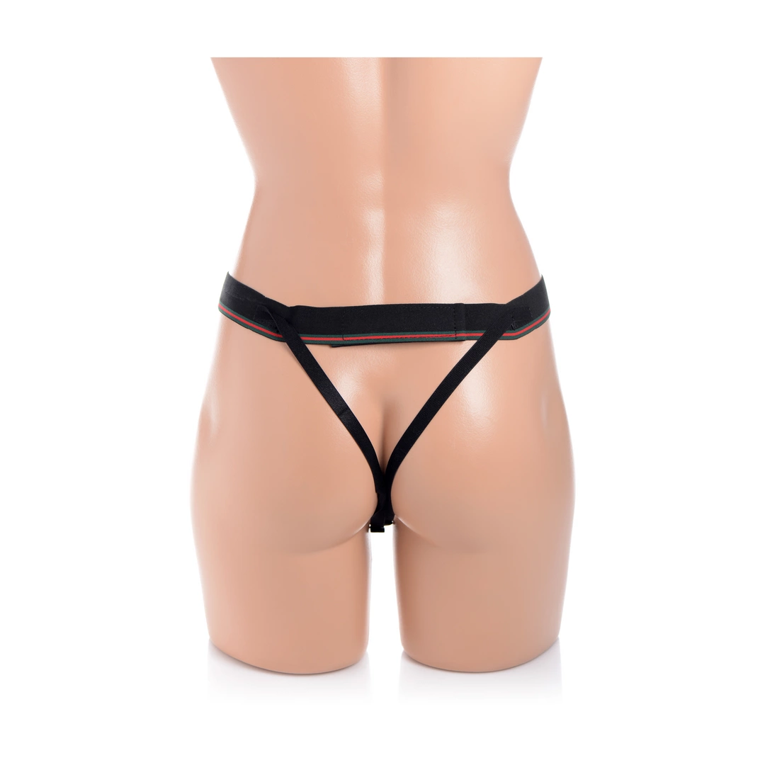 XR Brands tuščiaviduris silikoninis strap-on su reguliuojamu diržu, šviesus